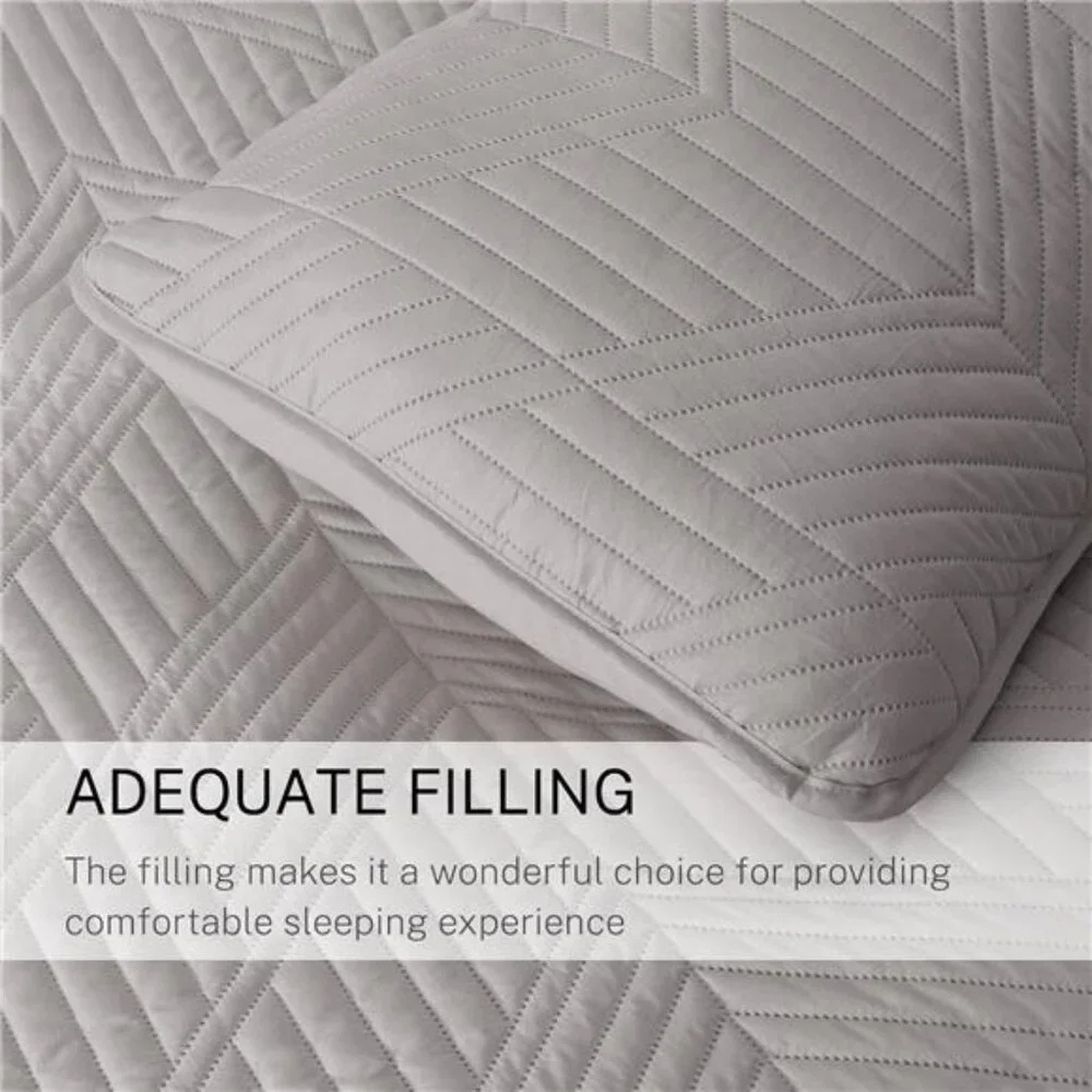 Ultrasonic Full Queen Quilt Bedding Set, Lightweight Light Grey Bedspreads